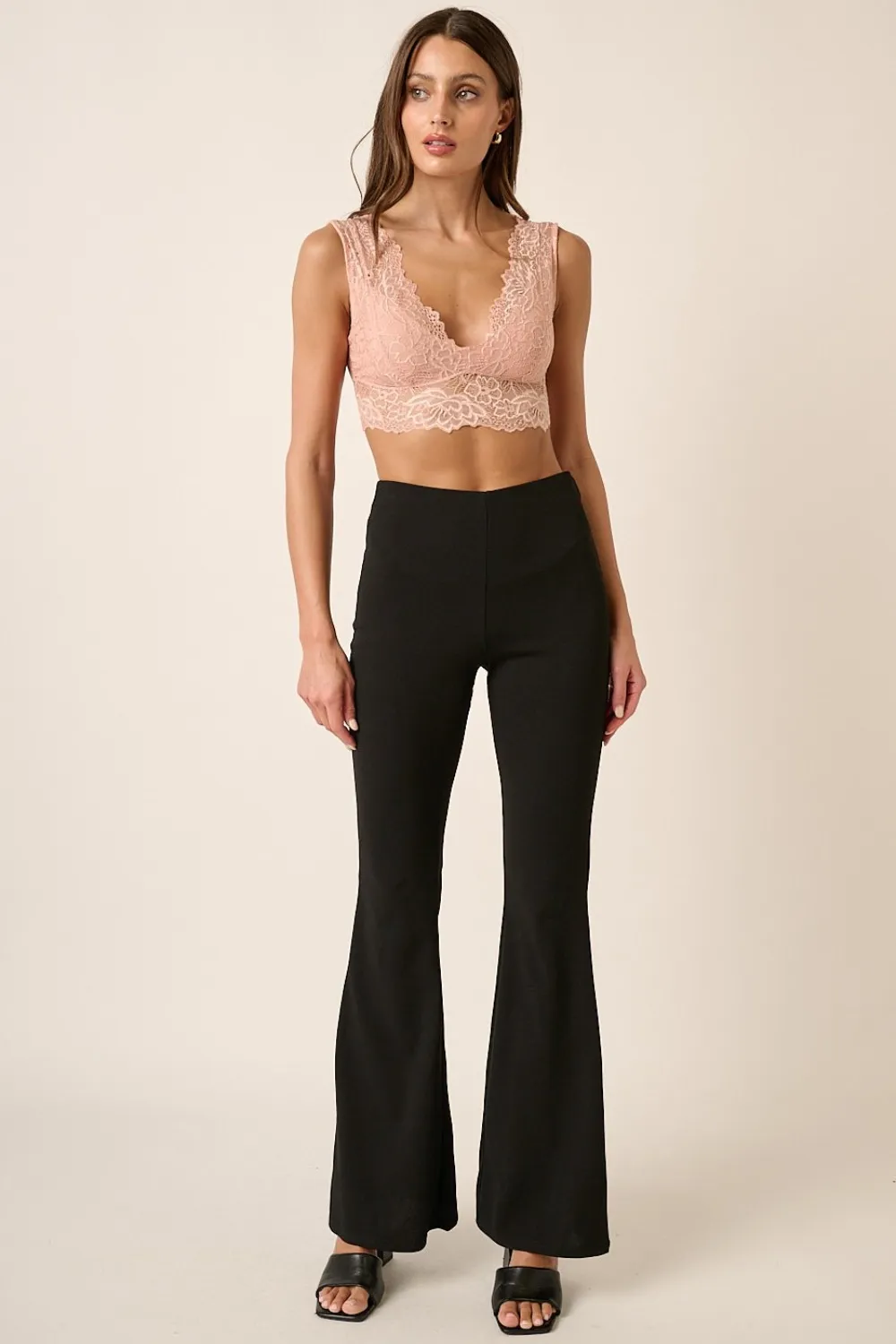 Crepe Knit Elastic Waist Flare Leg Pants, image 4