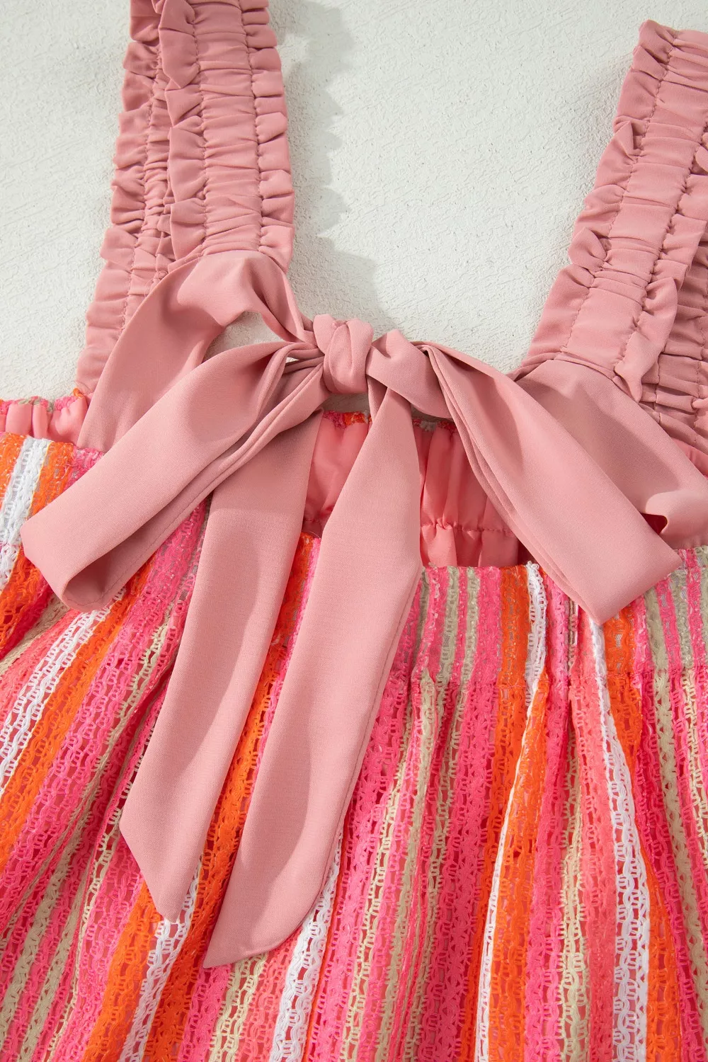 Stripe Ruffled Straps Ribbon Knot Flowy Vacation Maxi Dress, image 10