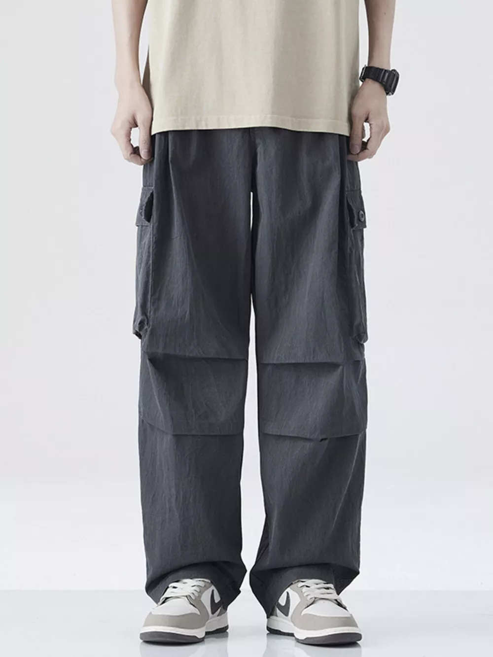 Men's Drawstring Wide Leg Cargo Pants, image 10