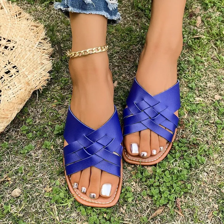 Woven Cross Strap Flat Sandals, image 8