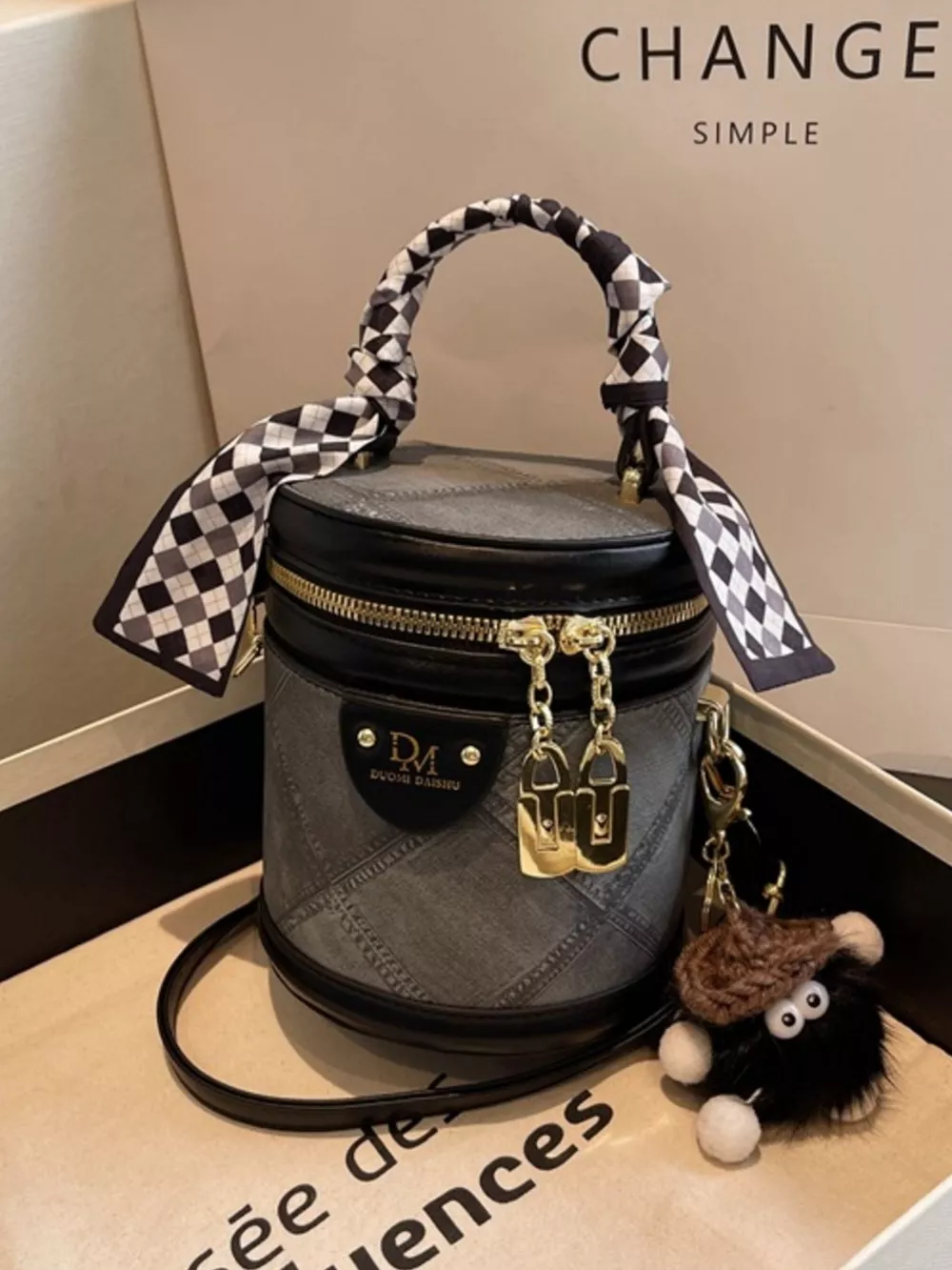Bucket Crossbody Bag with Scarf Accent, image 7