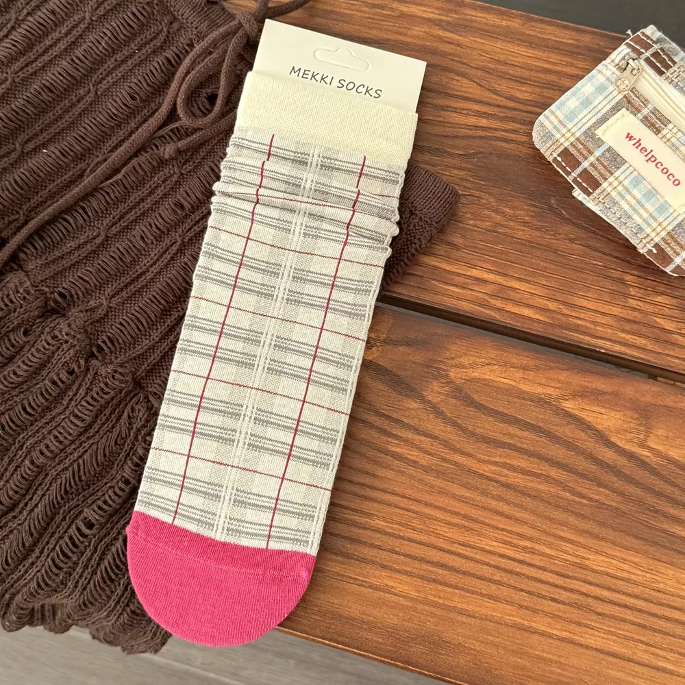 Plaid Mid-Calf Cotton Socks, image 6