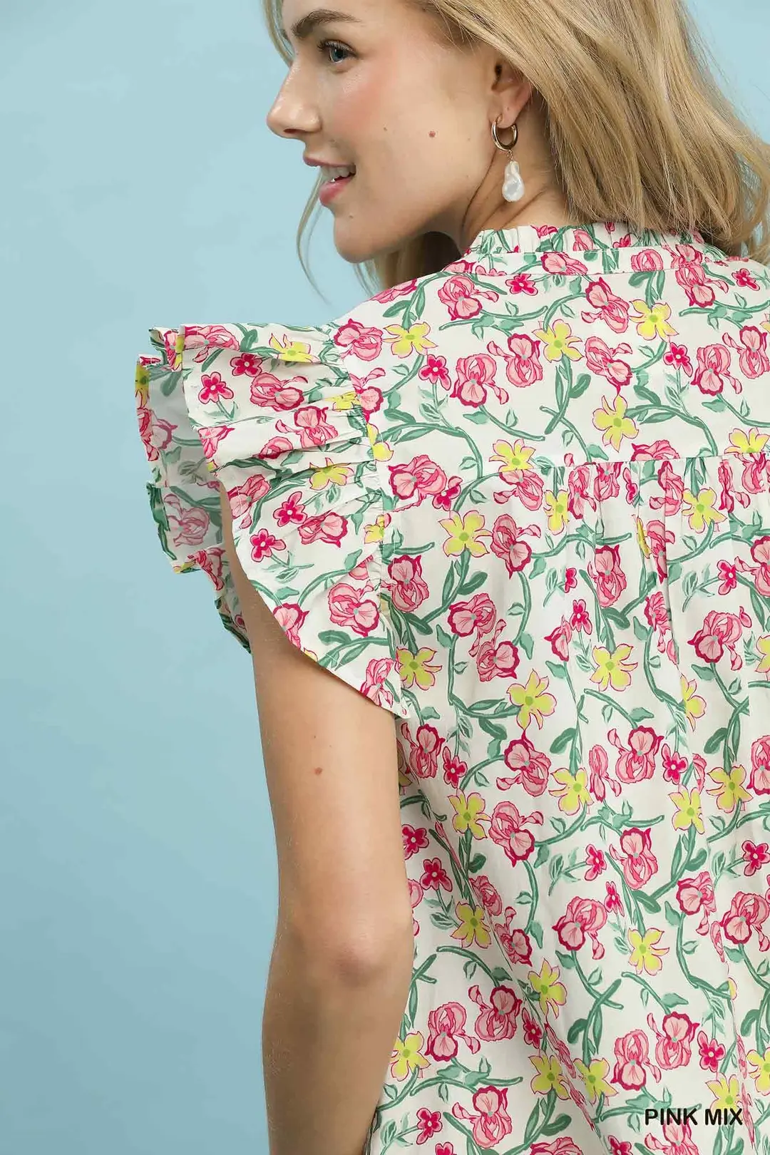 Floral Print Ruffle Cap Sleeve Shirt, image 5