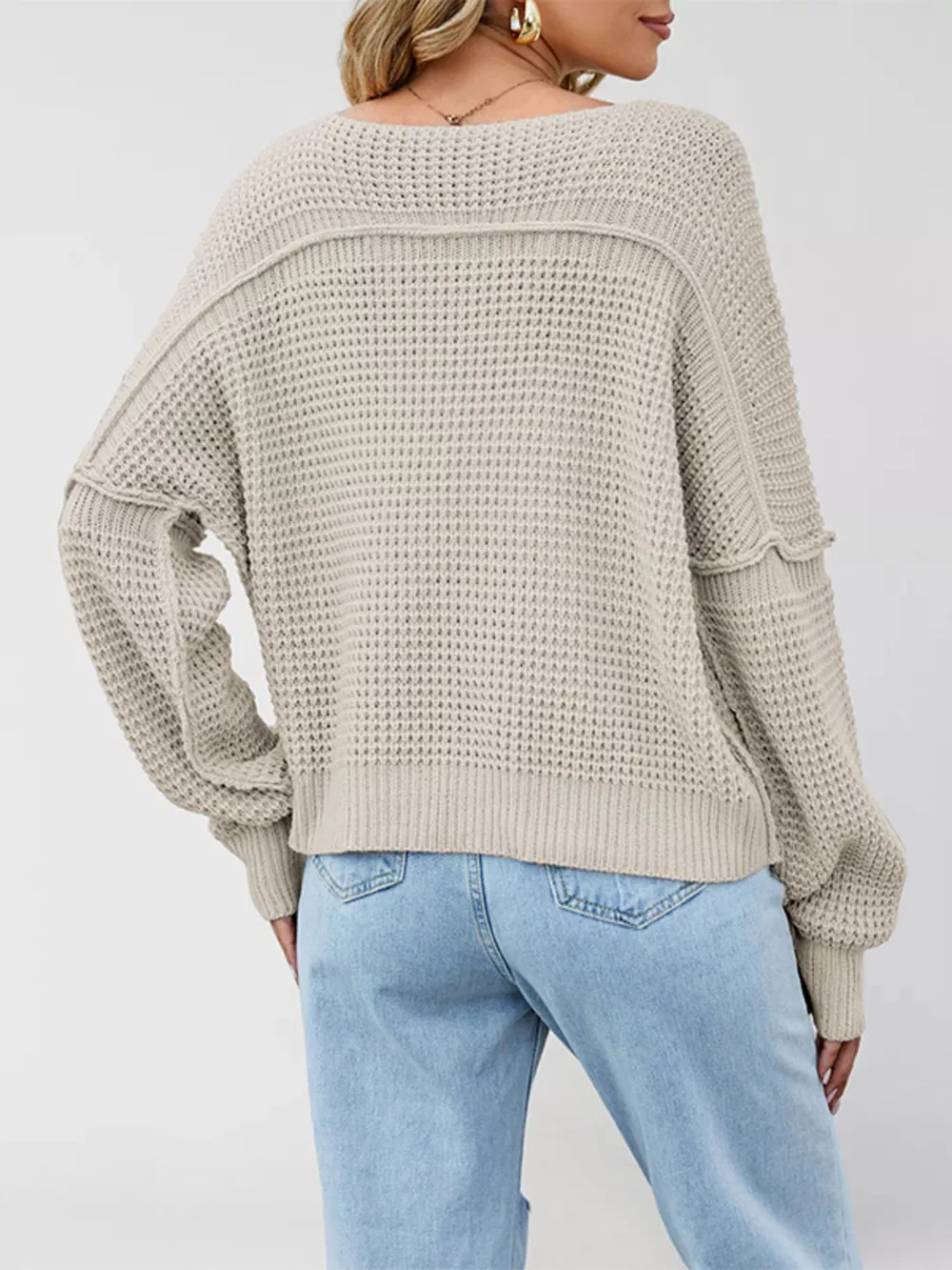 Waffle Knit Dropped Shoulder Sweater, image 5