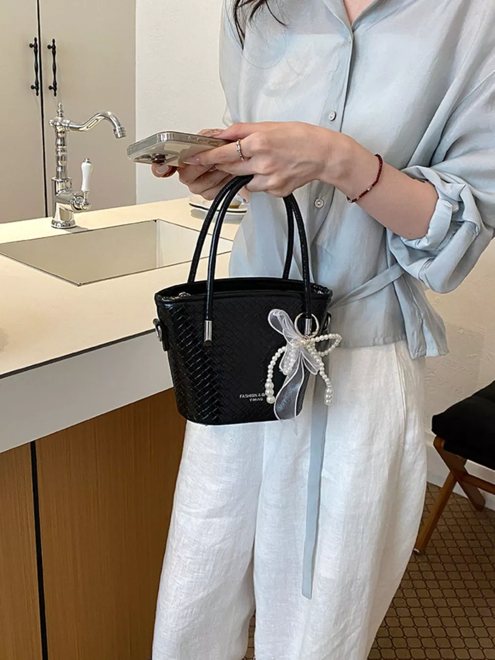 Textured Bucket Crossbody Bag