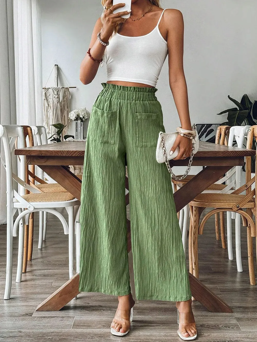 Pocketed Elastic Waist Wide Leg Pants, image 8