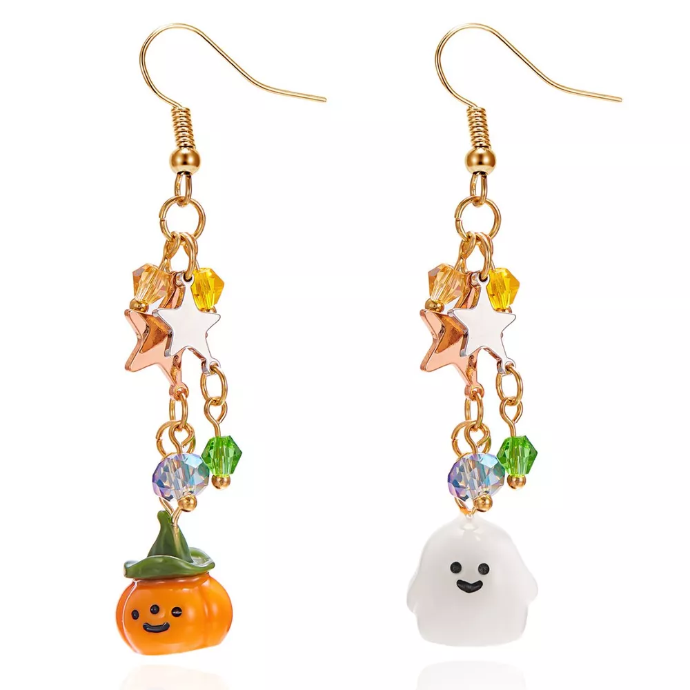 Halloween Asymmetrical Pumpkin Ghost Earrings, image 4
