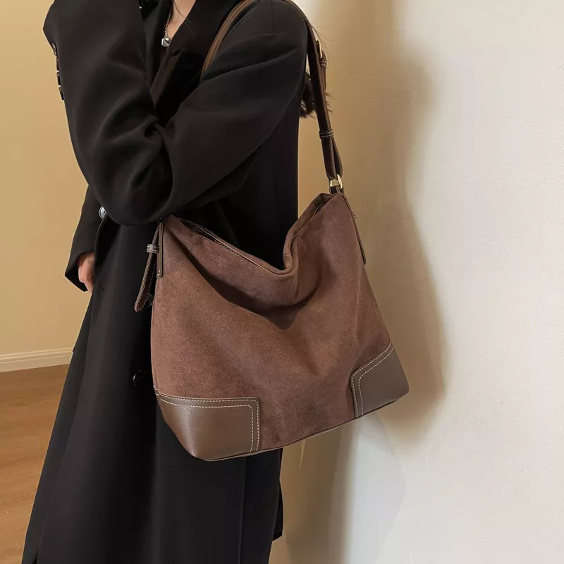 Suede Tote Bag with Leather Trim, image 3