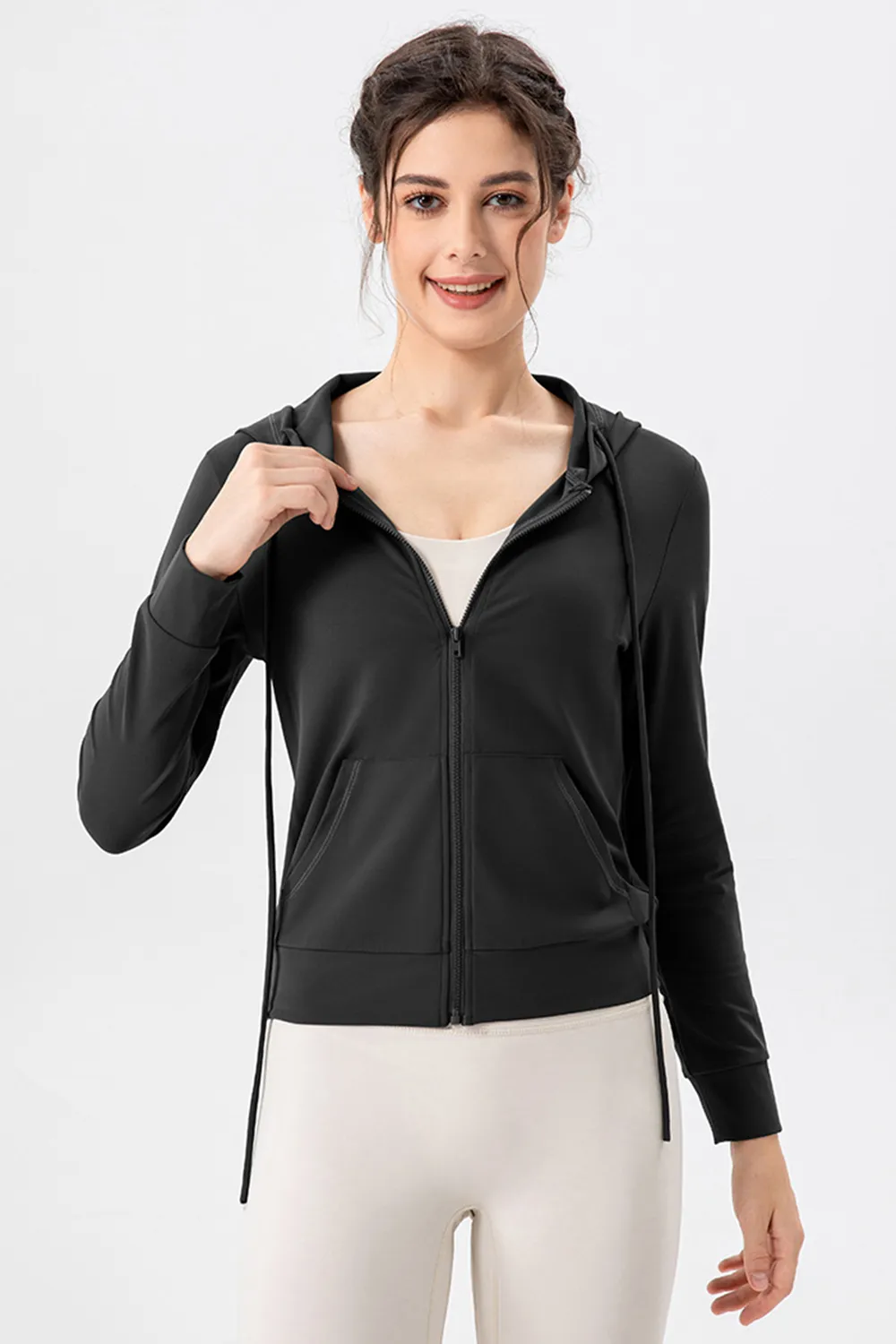 Drawstring Zip Up Hooded Active Outerwear, image 2