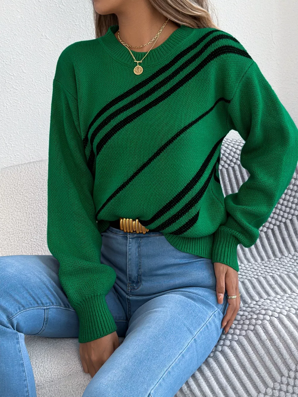 Striped Pattern Casual Round Neck Sweater, image 18