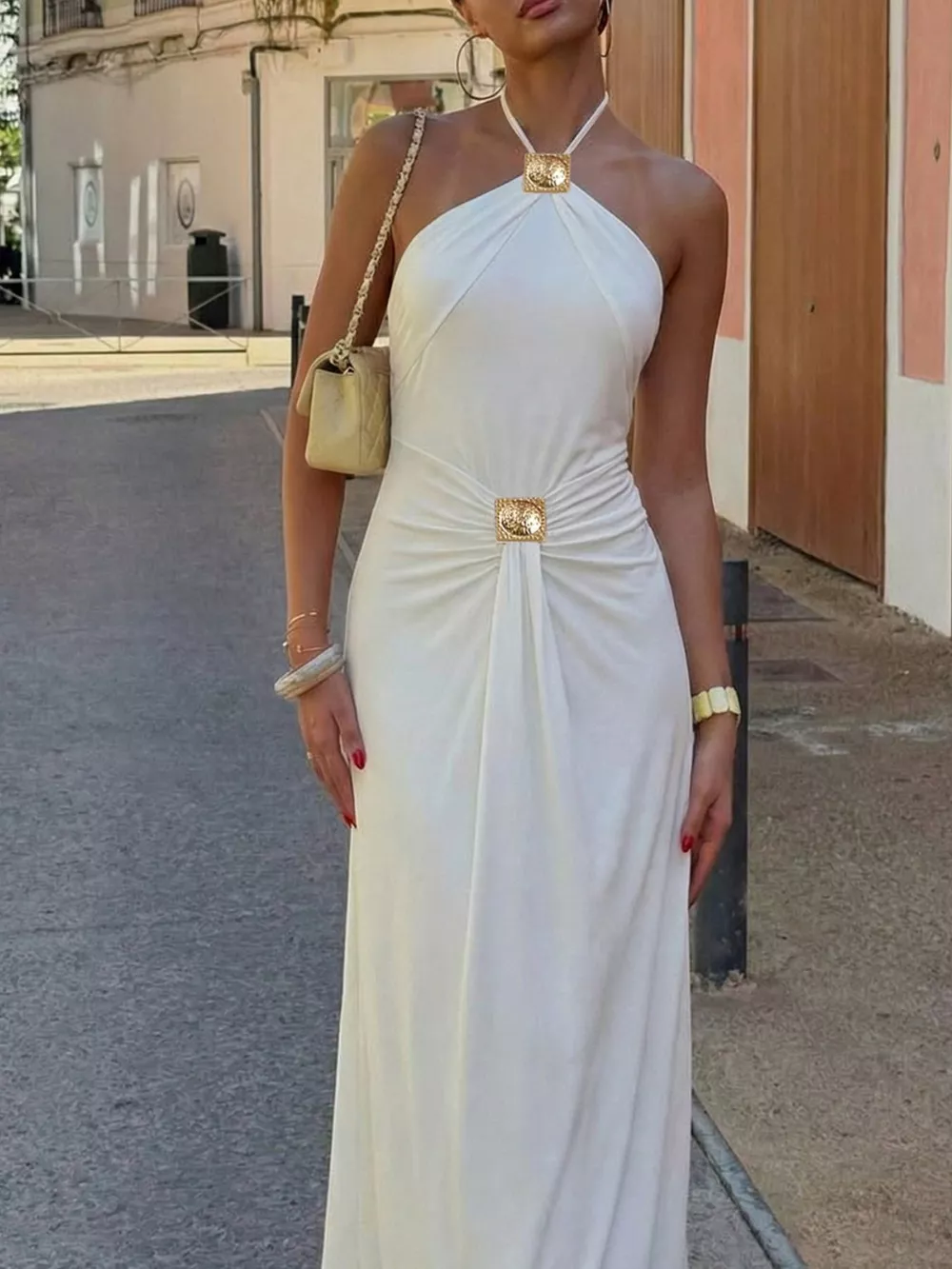 Backless Ruched Halter Neck Maxi Dress, image 2