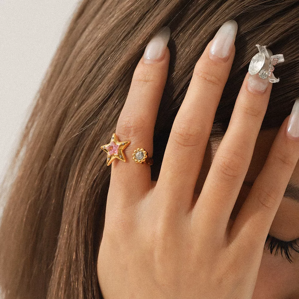 18K Gold-Plated Zircon Star Open Ring, image 7