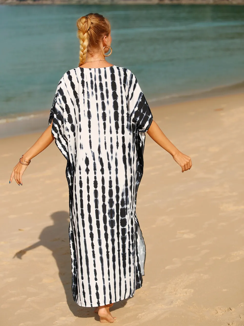 Tie-Dye V-Neck Half Sleeve Cover-Up, image 5