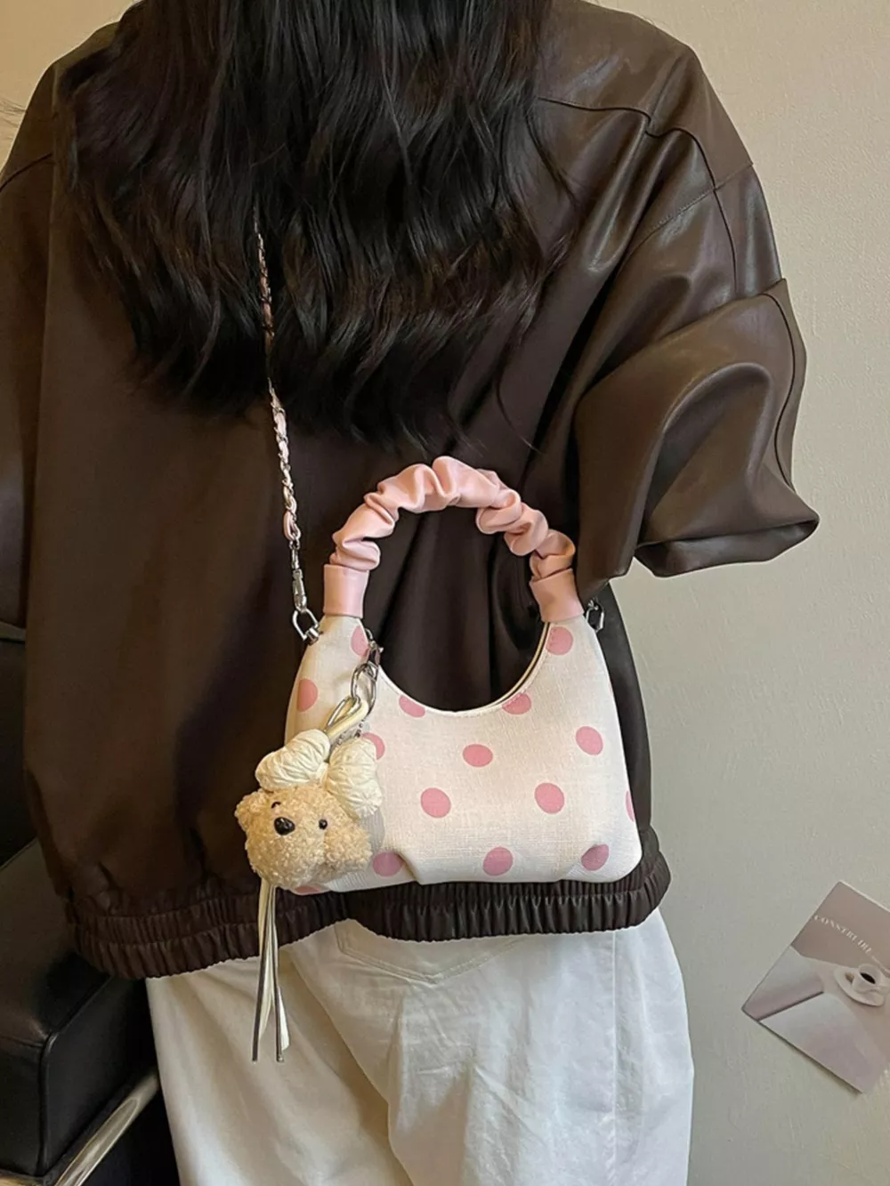 Polka Dot Ruched Handle Crossbody Bag, image 7