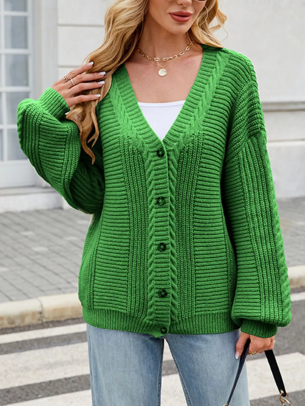 Cable Knit Button-Up Cardigan, image 16