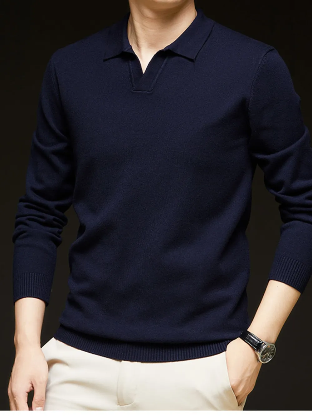 Men's Full Size Collared Neck Long Sleeve Polo Plus Size, image 7