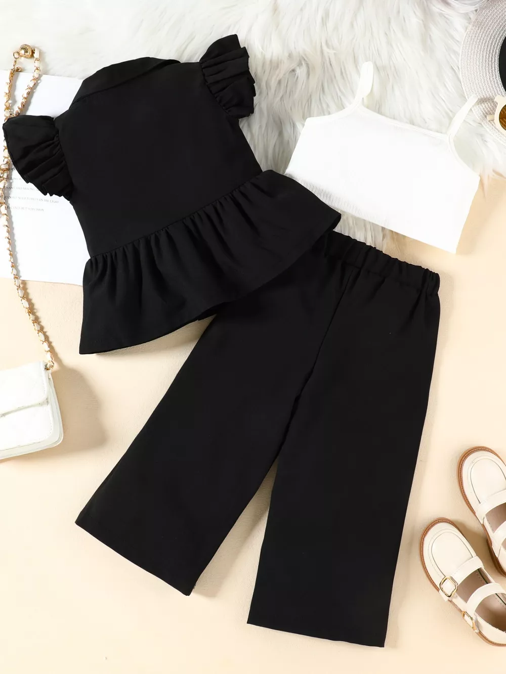 Children's Cami & Ruffle Sleeve Top & Wide Leg Pants Set, image 8