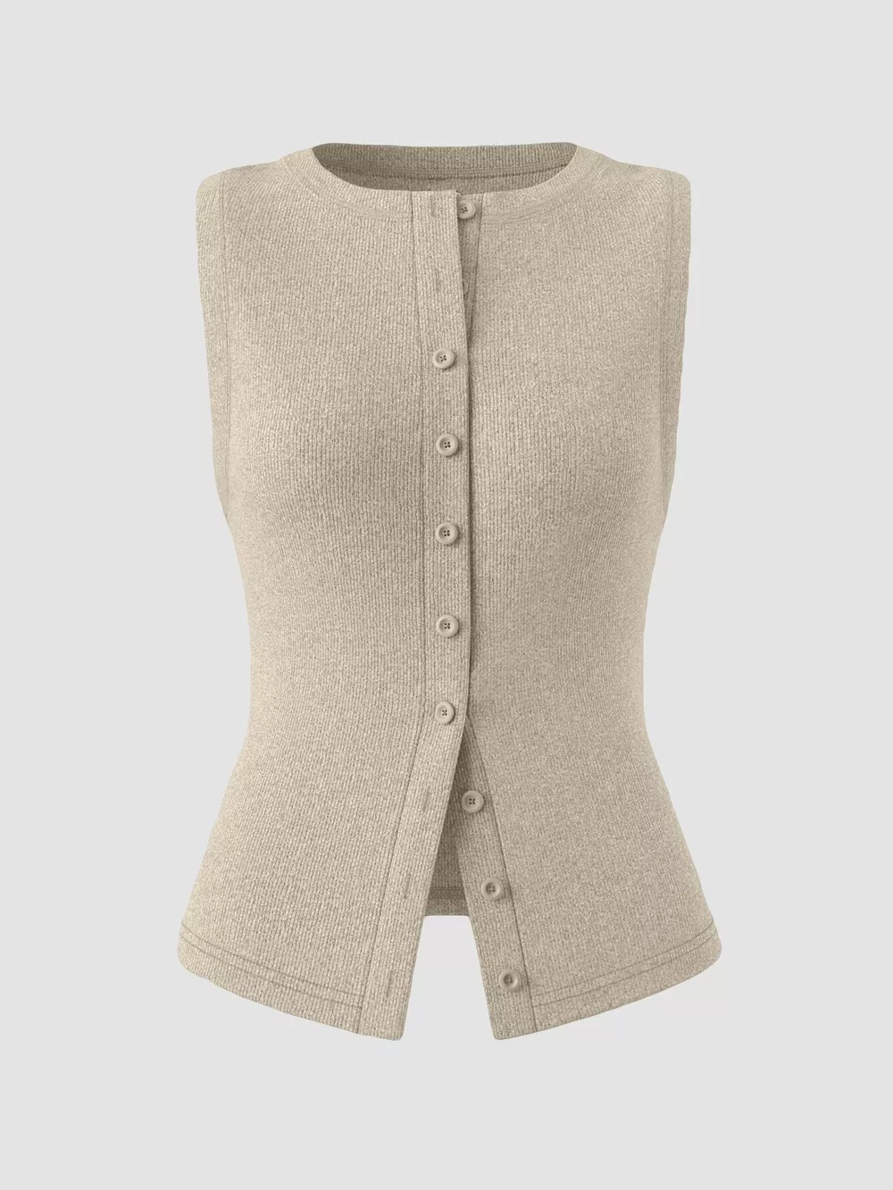 Ribbed Button-Front Sleeveless Tank, image 24