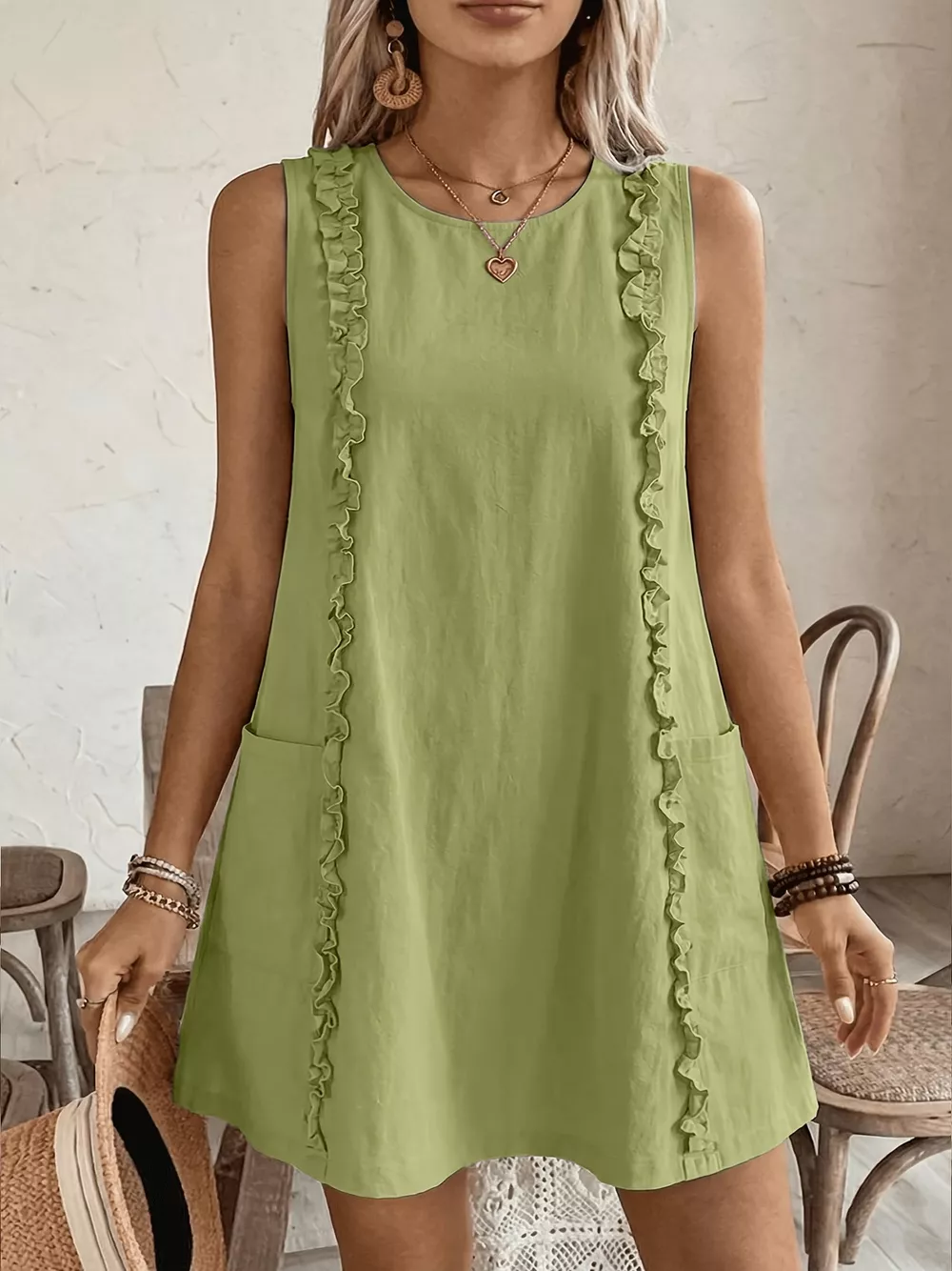 Frill Sleeveless Round Neck Dress, image 2