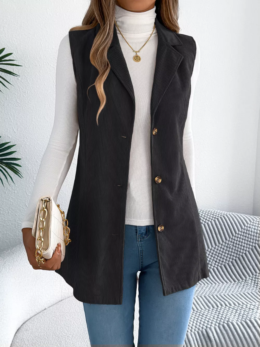 Button-Front Longline Vest Coat, image 16