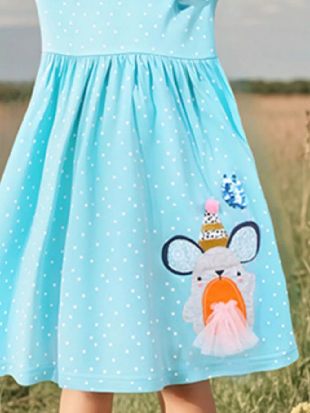 Children's Round Neck Cartoon Polka Dot Dress, image 5