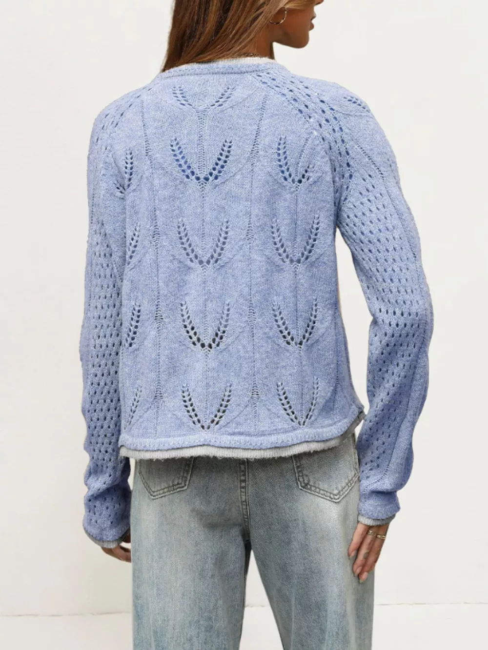 Hollow-Out Knit Button-Down Cardigan, image 3