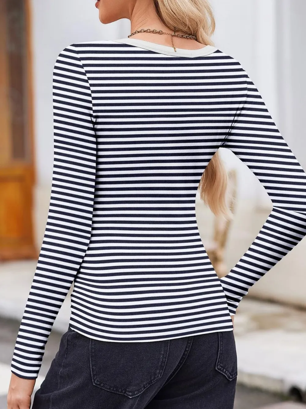 Striped Long Sleeve Scoop Neck T-Shirt, image 8