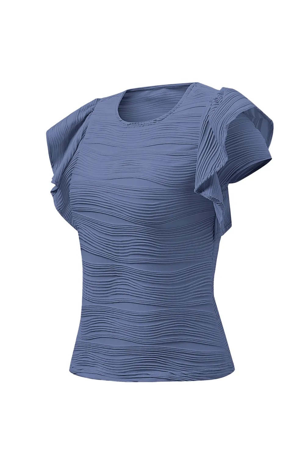 Textured Round Neck Cap Sleeve Top, image 24