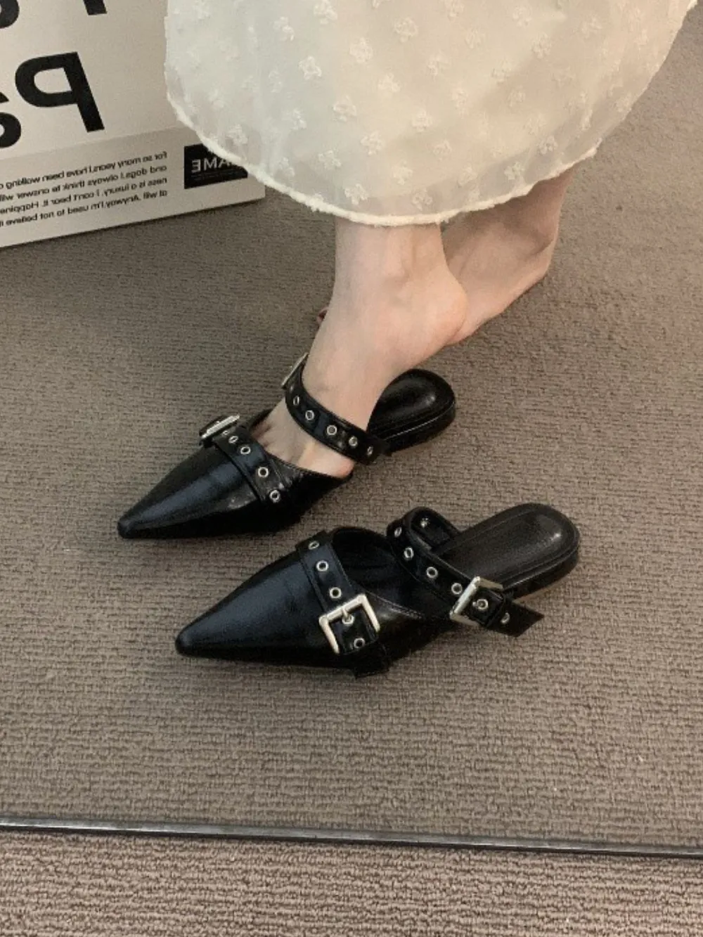 Point Toe Eyelet Buckle Sandals, image 3