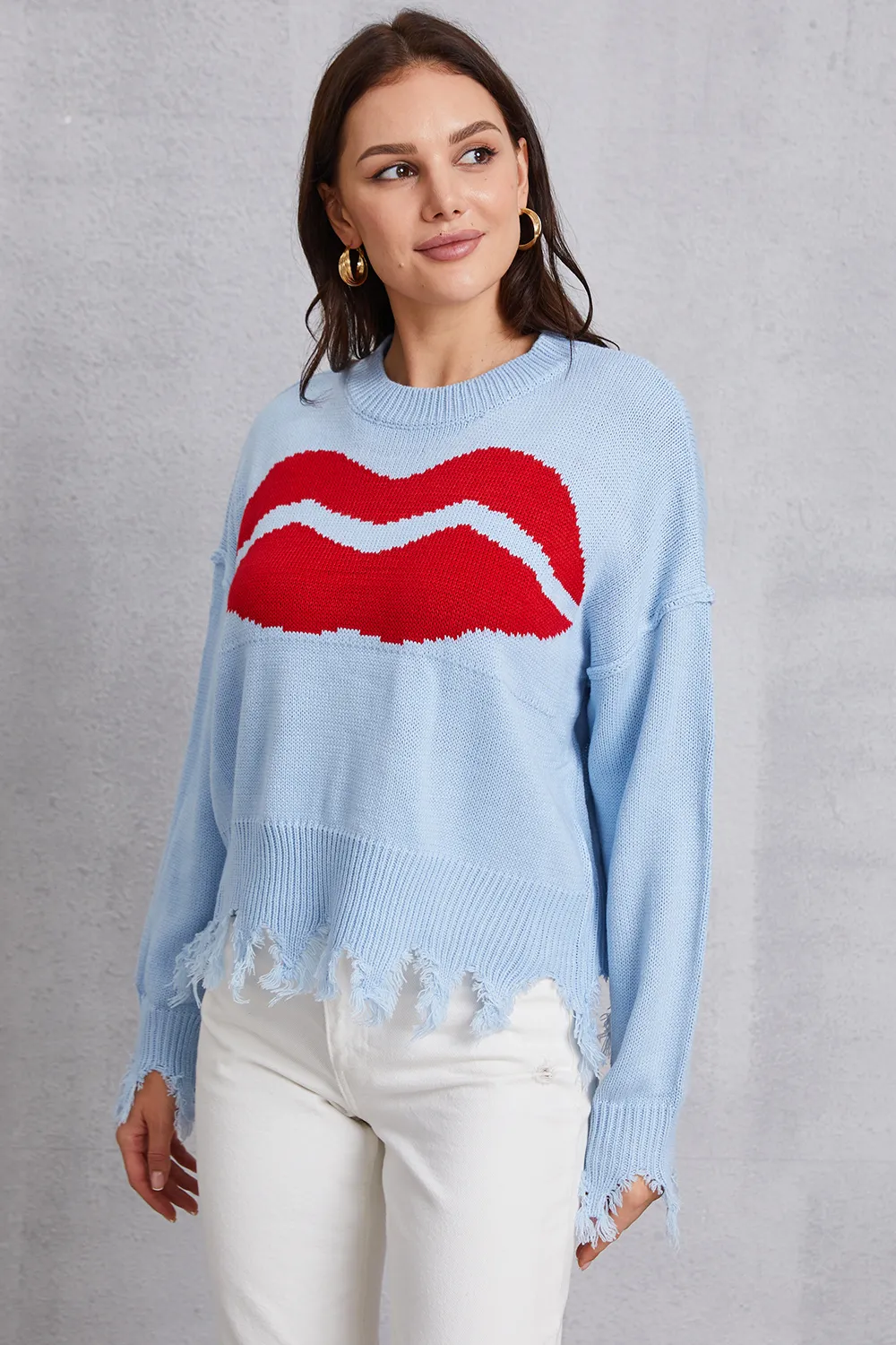 Lip Fringe Round Neck Sweater, image 7
