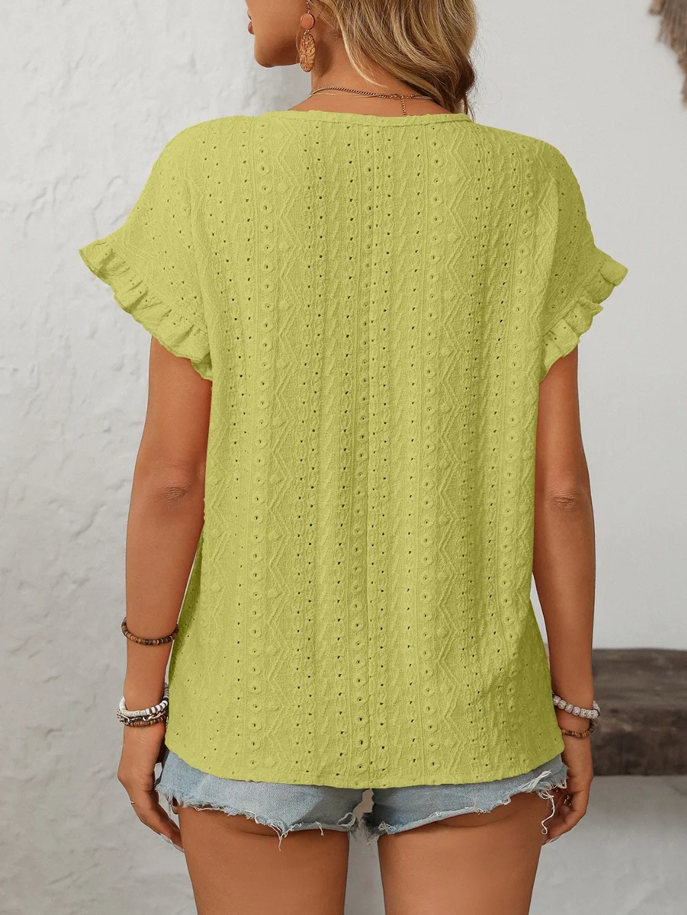 Eyelet Round Neck Short Sleeve Top, image 23