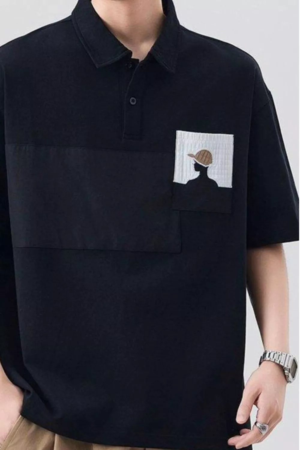 Men's Plus Size Embroidered Pocket Polo Shirt, image 3