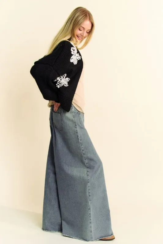 Floral Applique Open Front Dropped Shoulder Cardigan, image 2