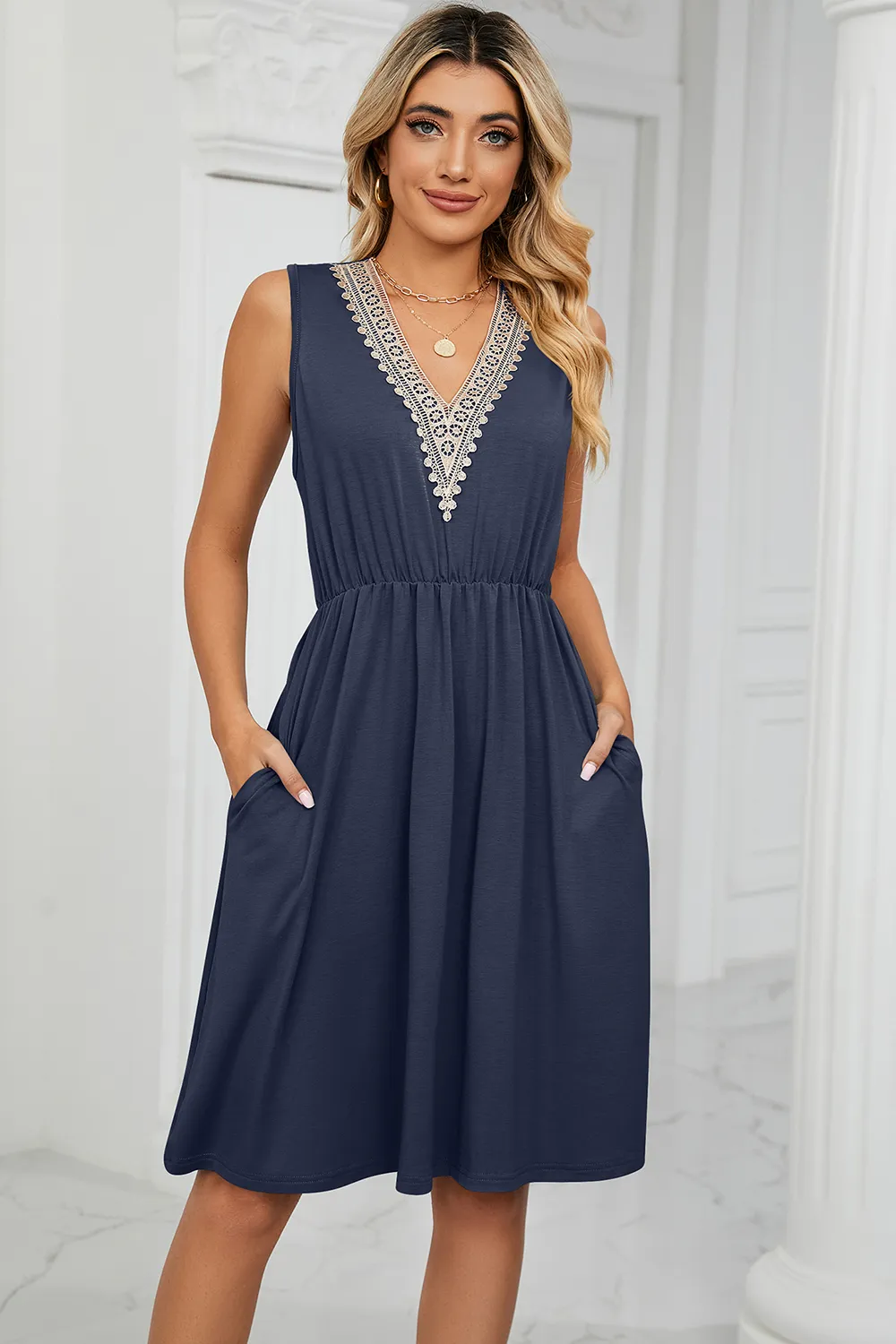 Pocketed V-Neck Wide Strap Dress, image 15