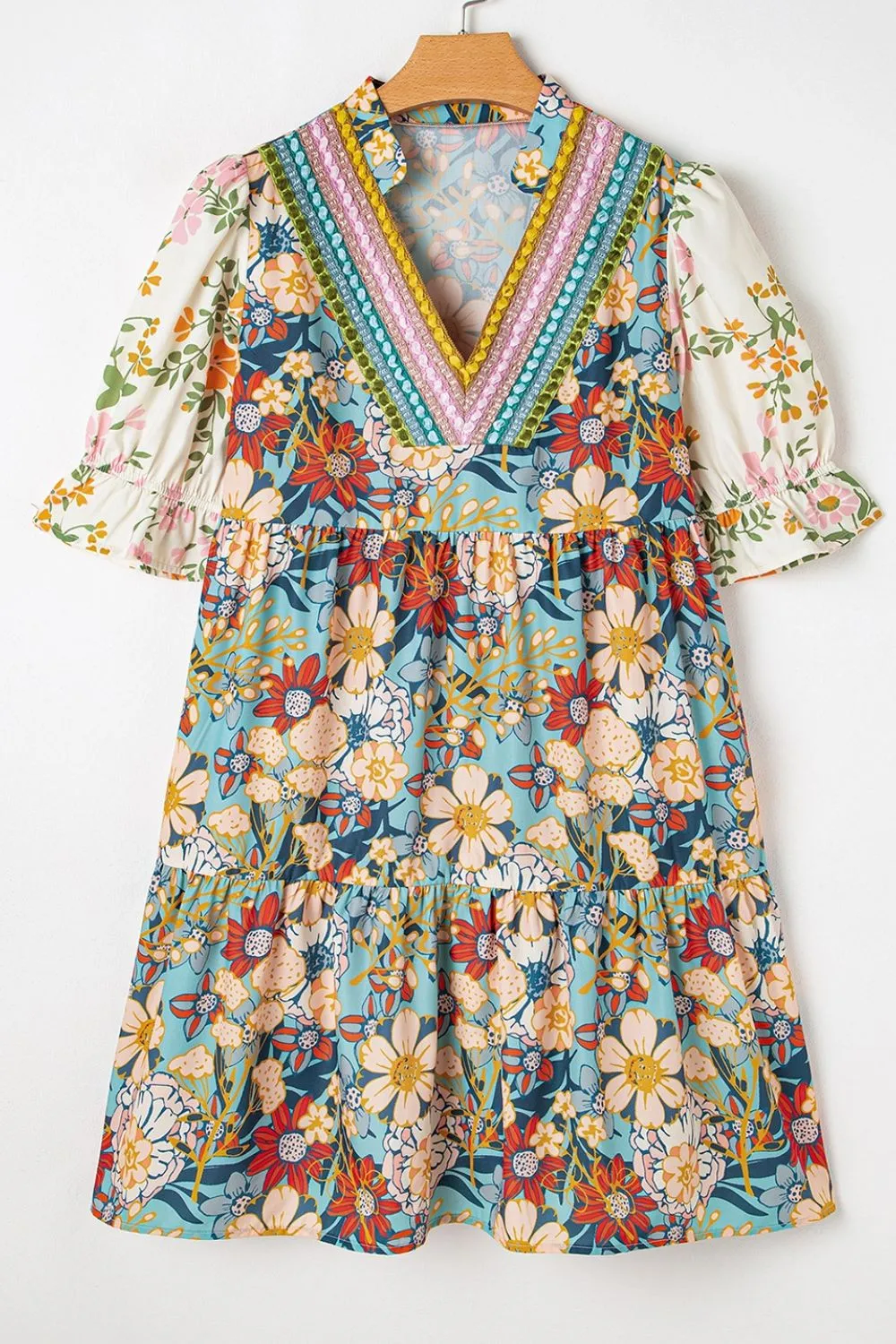 Printed Notched Flounce Sleeve Mini Dress, image 11