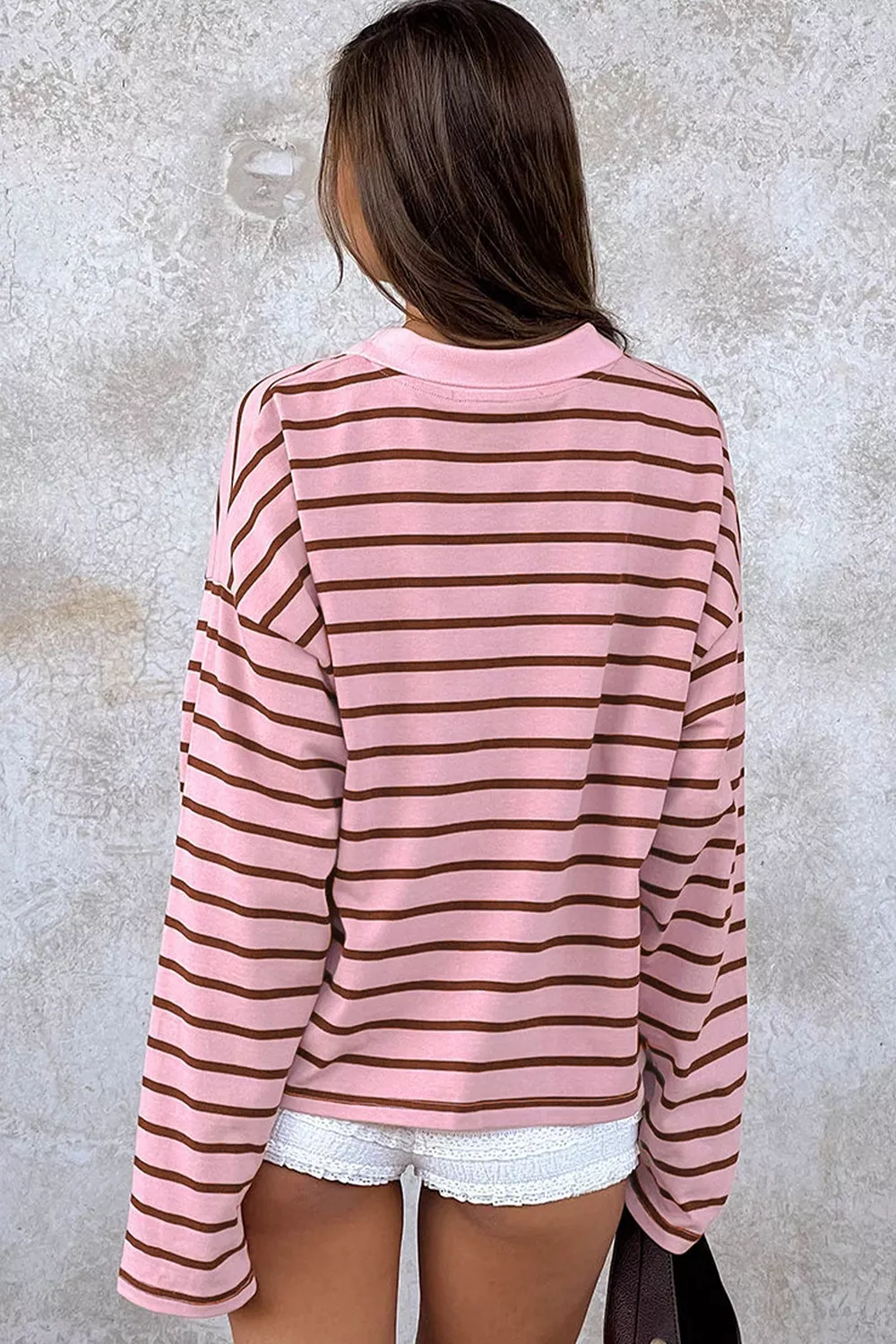 Stripe Striped Long Sleeve Collar Shift Top, image 2