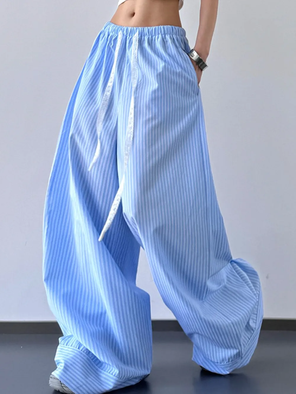 Striped Wide Leg Drawstring Pants, image 6