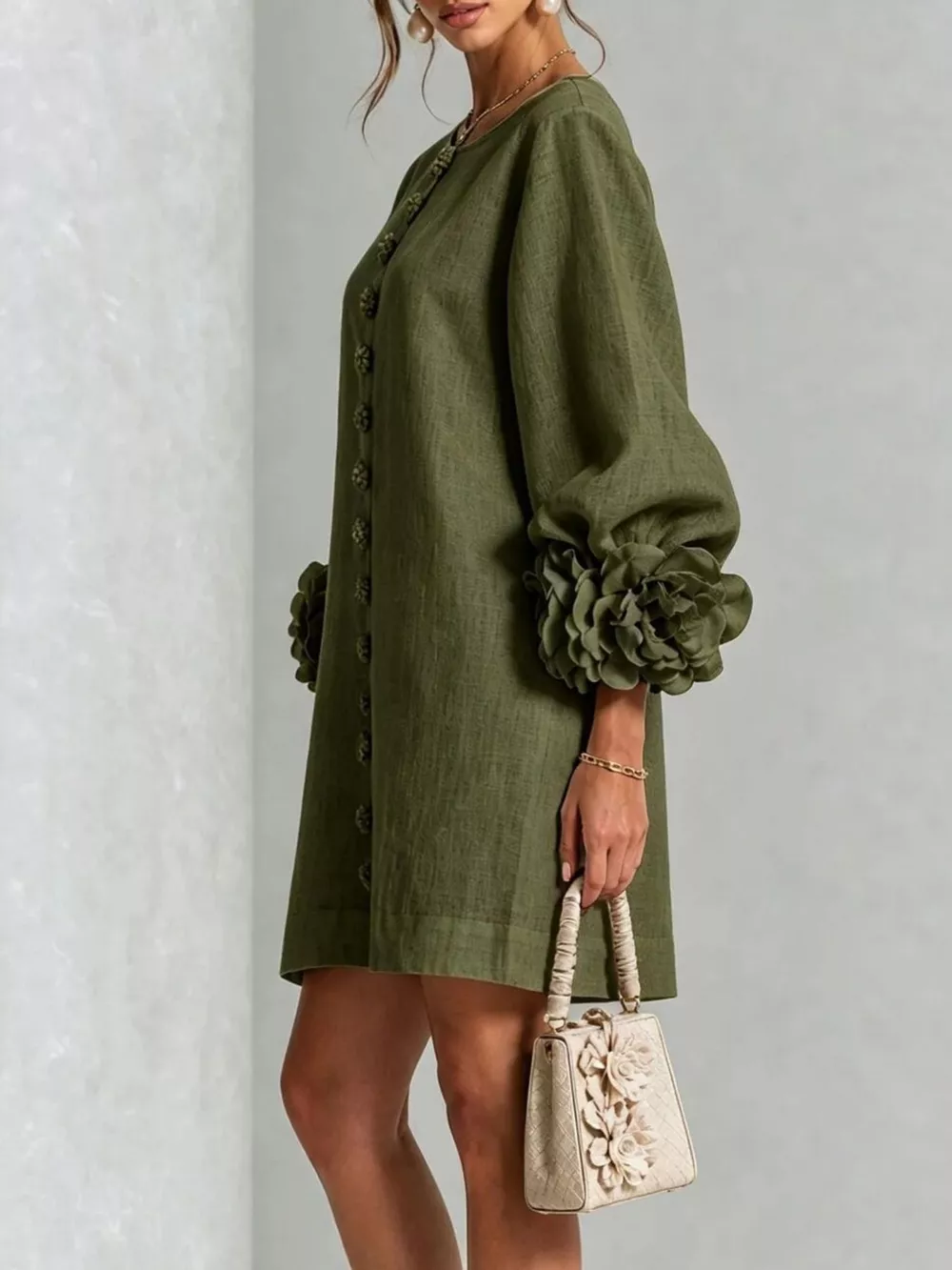 3D Floral 3/4 Sleeve Mini Dress, image 14