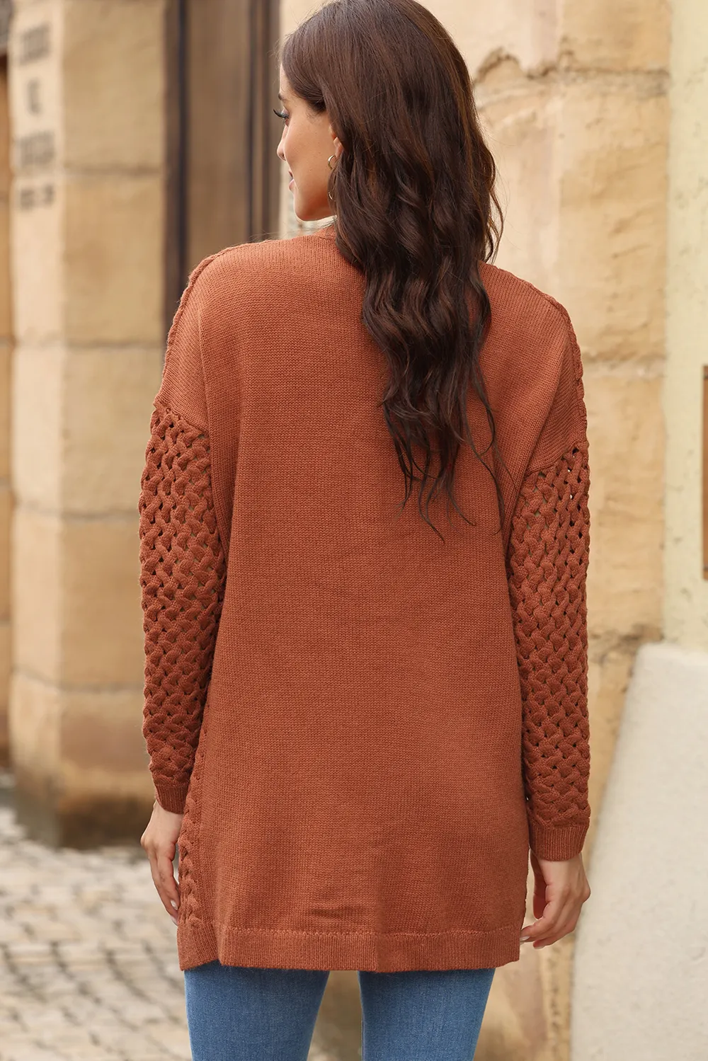 Open Front Dropped Shoulder Cardigan with Pockets, image 2
