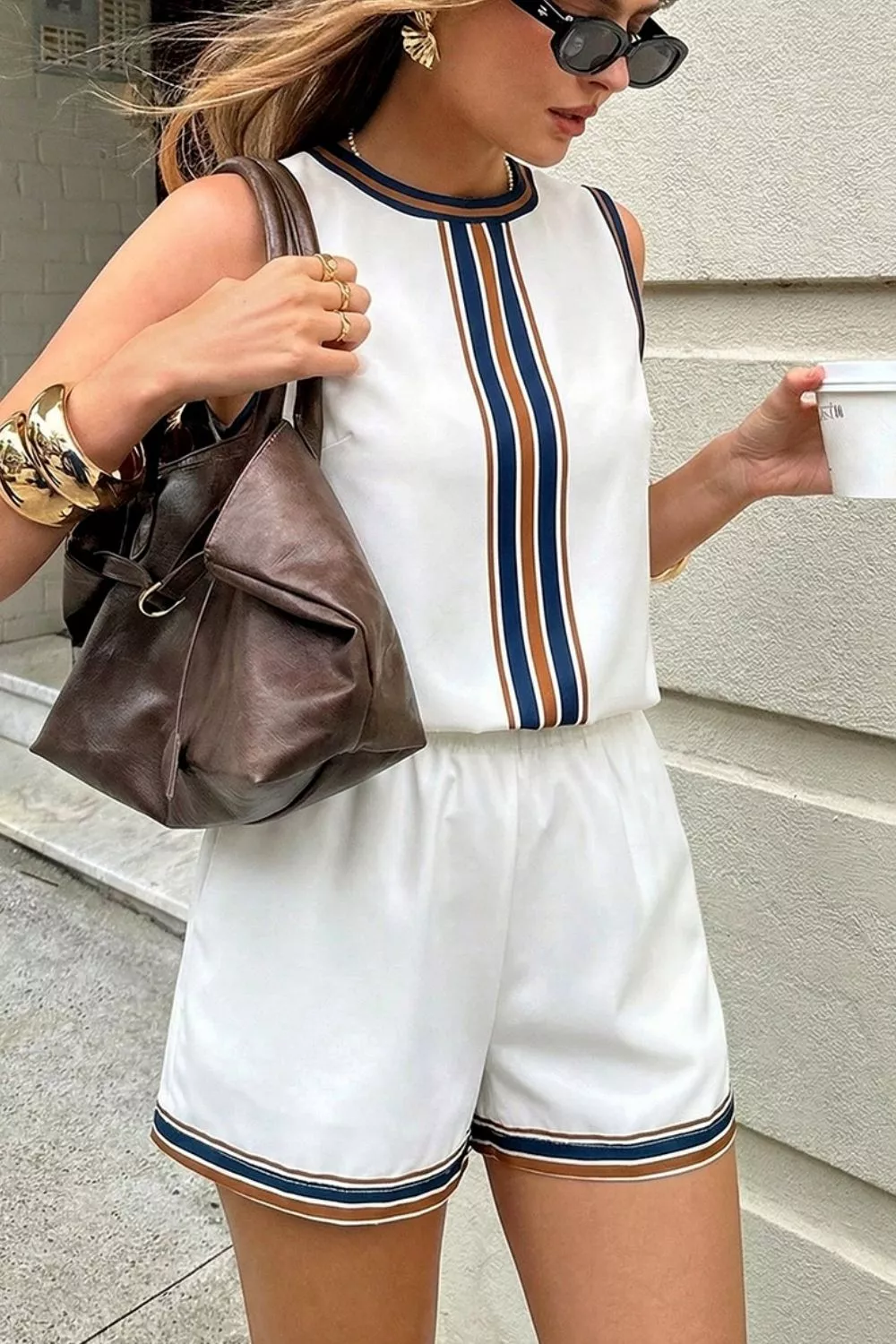 Striped Sleeveless Top and Shorts Set, image 4