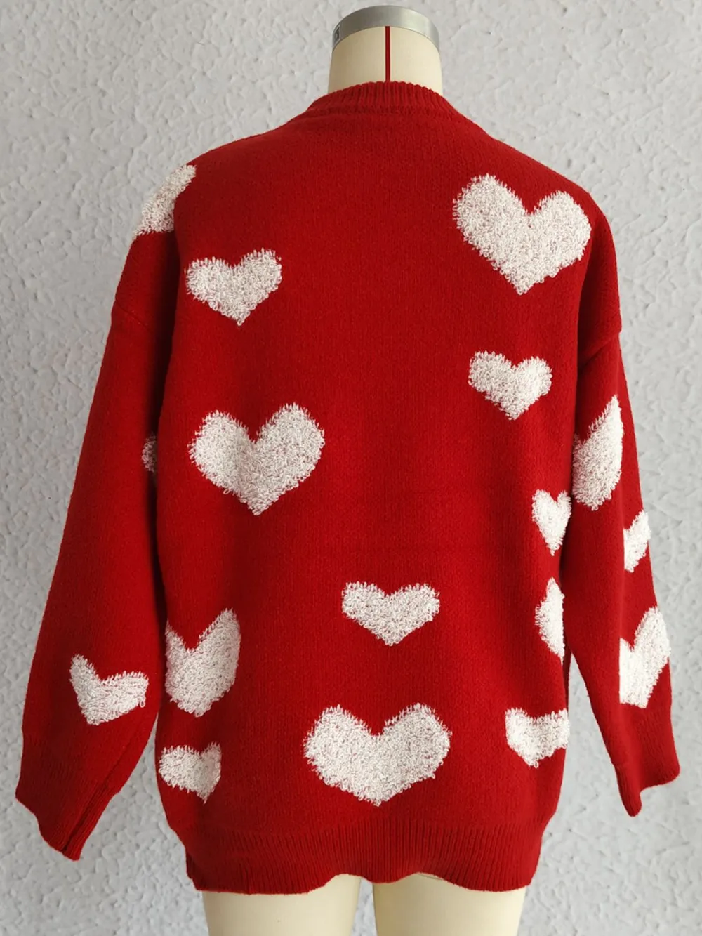 Heart Round Neck Dropped Shoulder Sweater, image 8