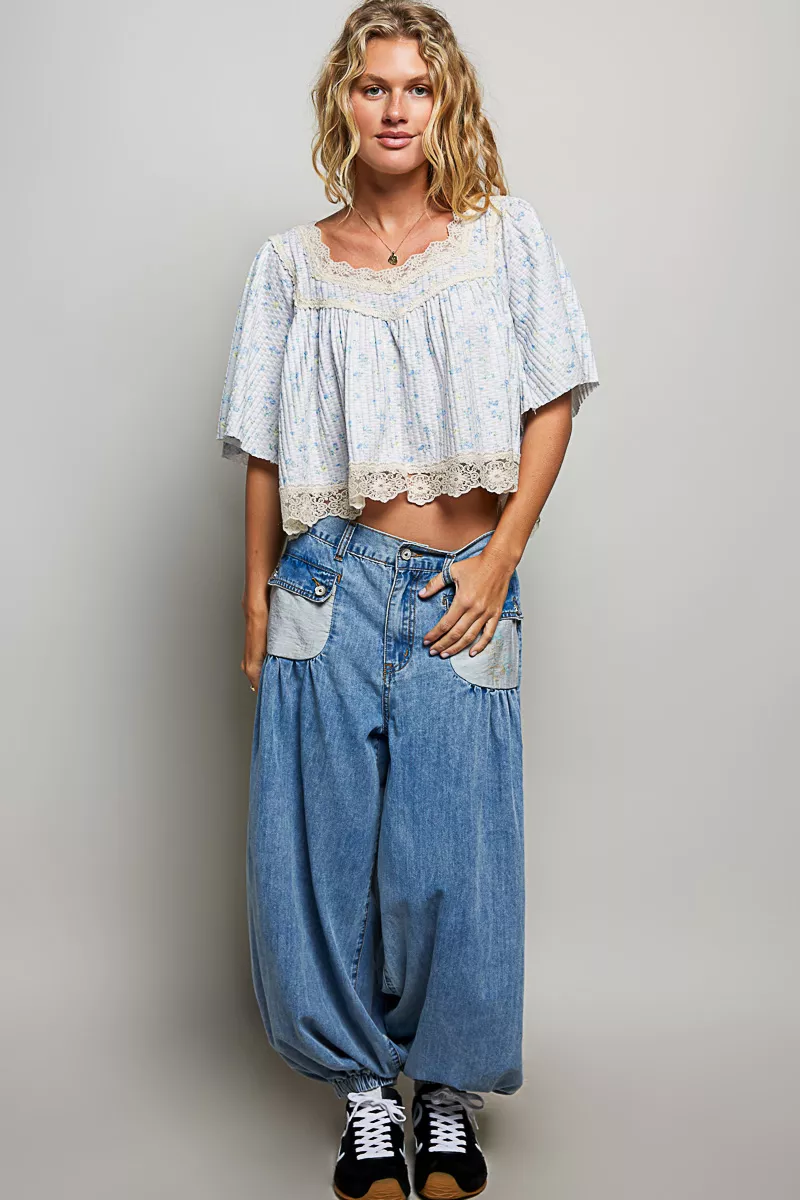 POL Floral Print Lace Trim Blouse, image 5