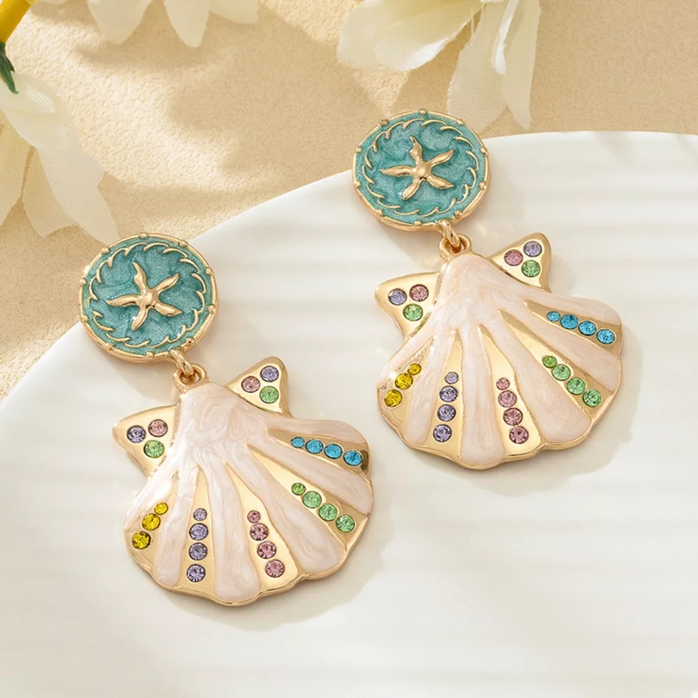 Rhinestone Shell Dangle Earrings, image 5