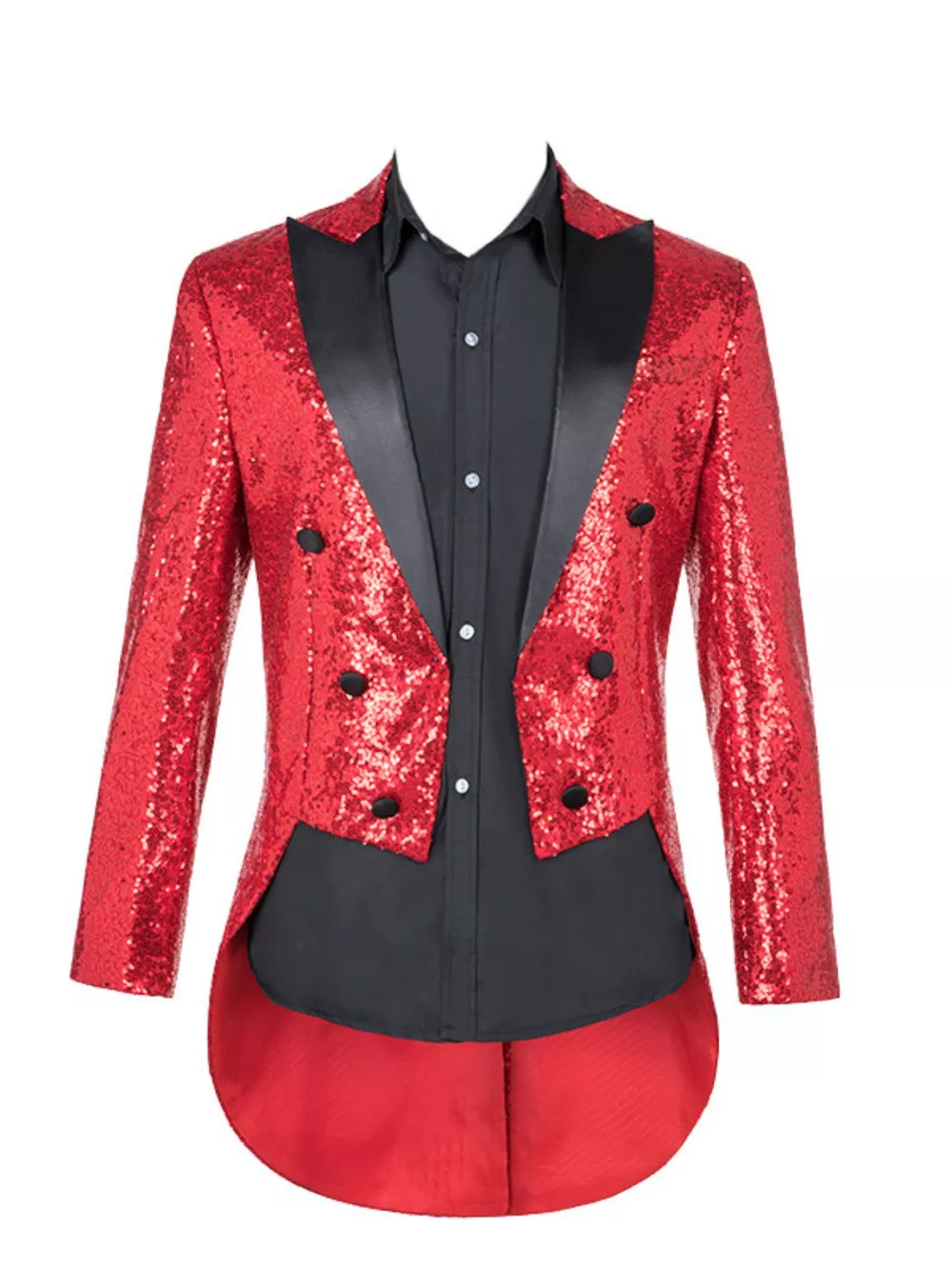 Men's Plus Size Sequin Button Up Long Sleeve Tailcoat Blazer, image 12