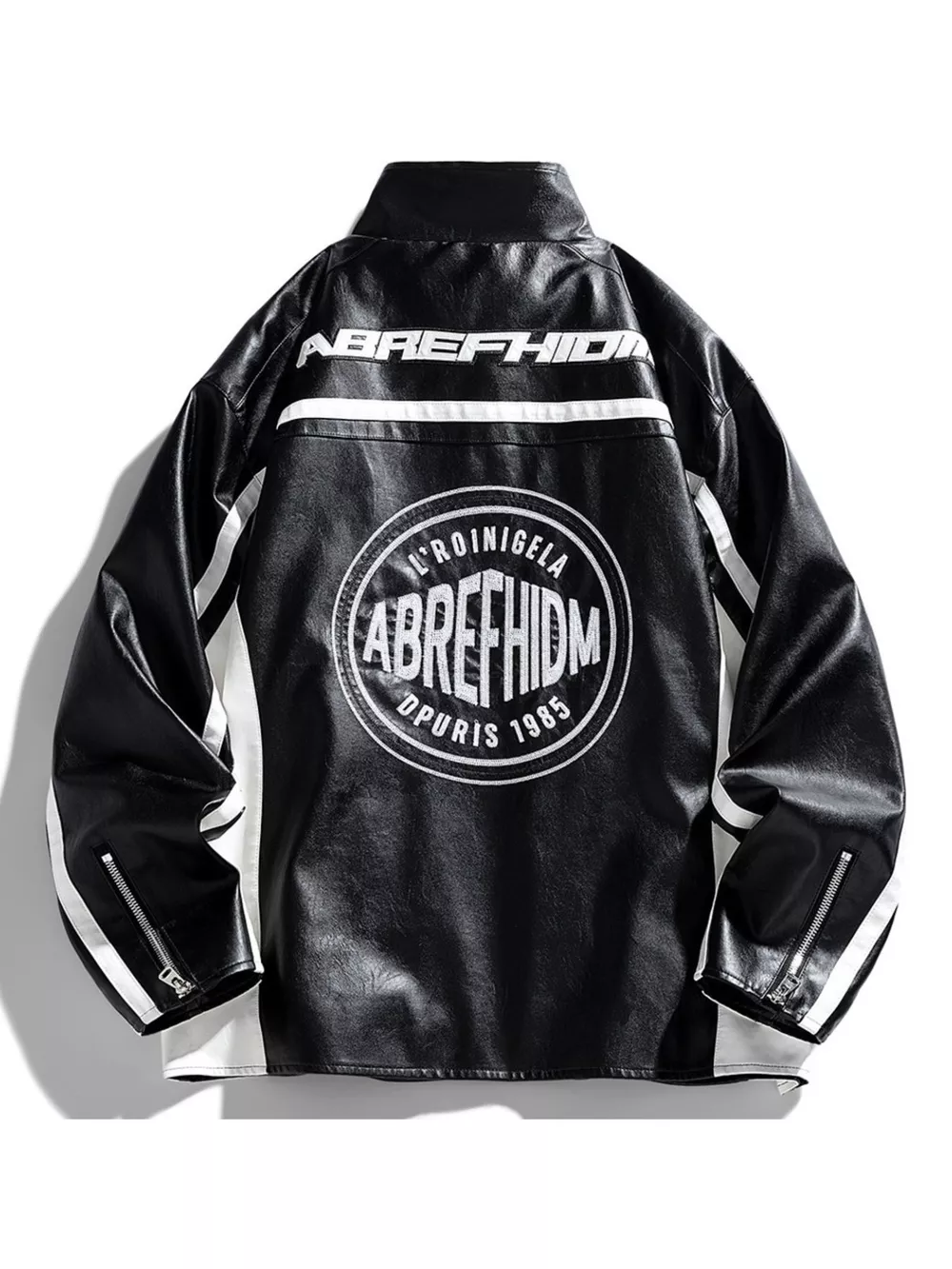 Men's Plus Size Zip Up Long Sleeve Leather Jacket, image 5
