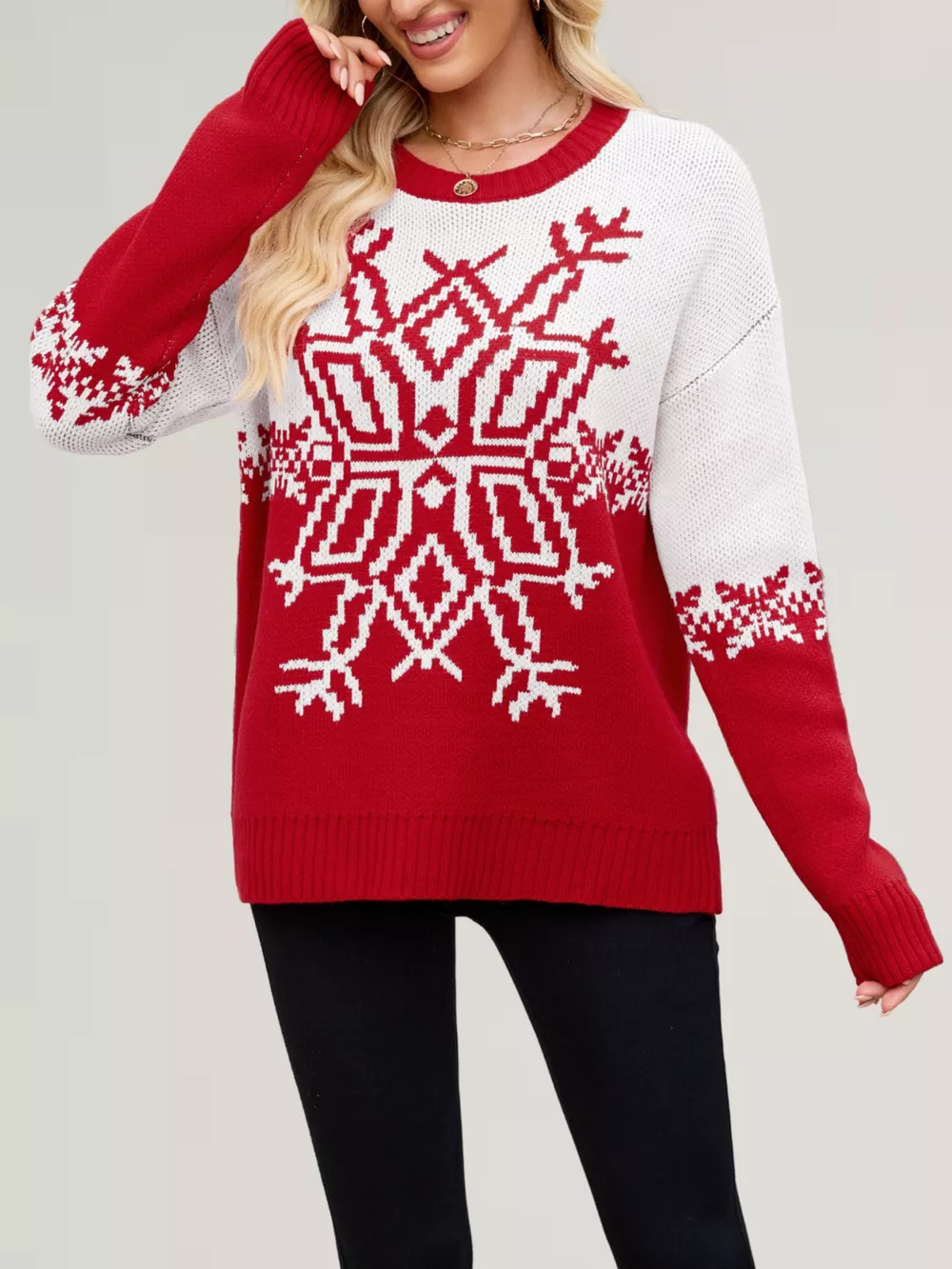Christmas Snowflake Round Neck Sweater, image 2