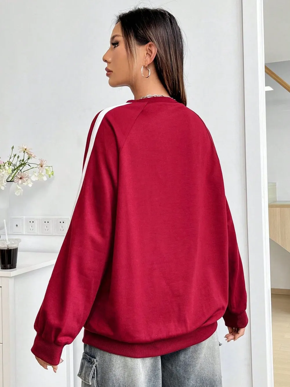 Letter Graphic Round Neck Long Sleeve Sweatshirt, image 2