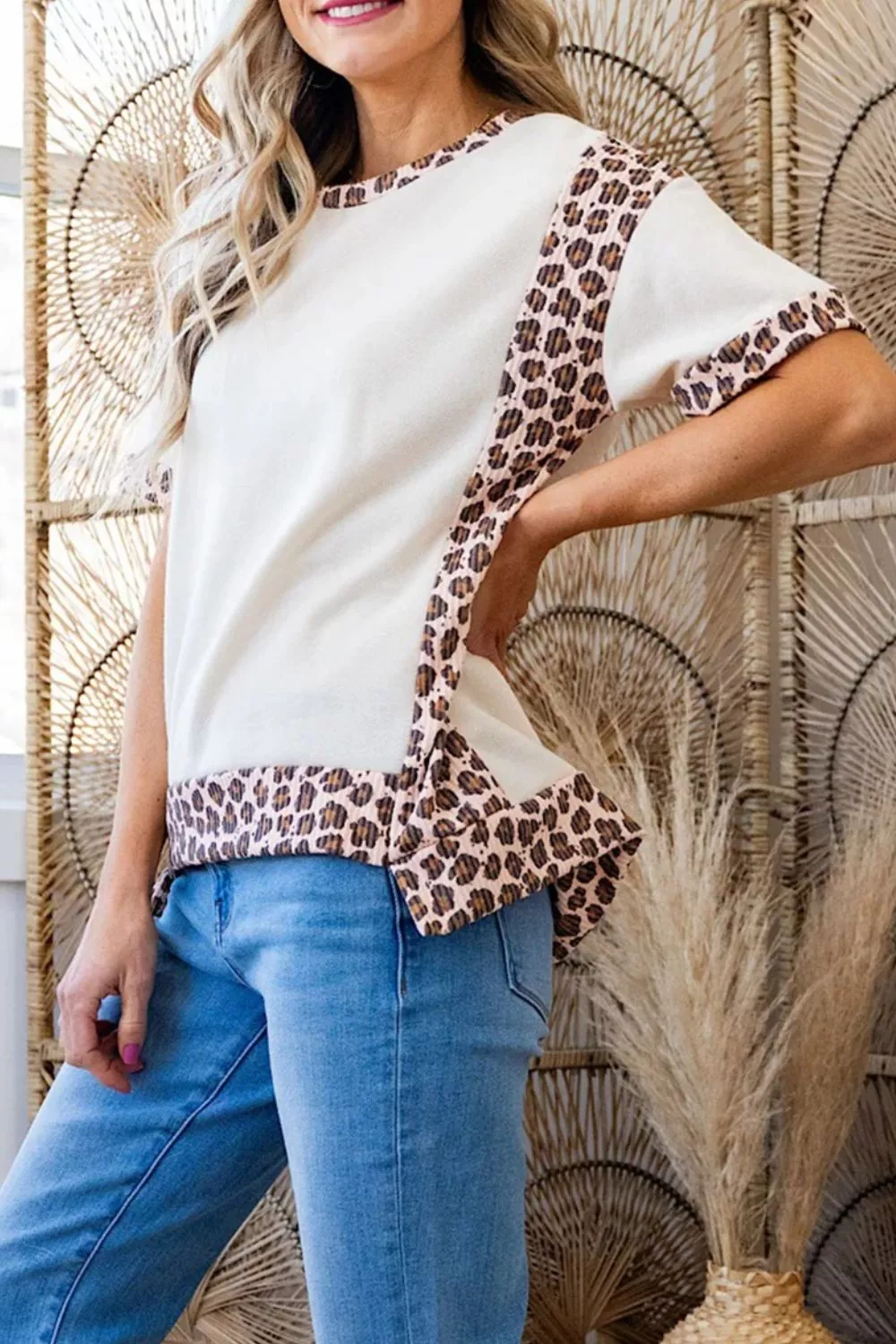 Leopard Trim Casual T-Shirt, image 3