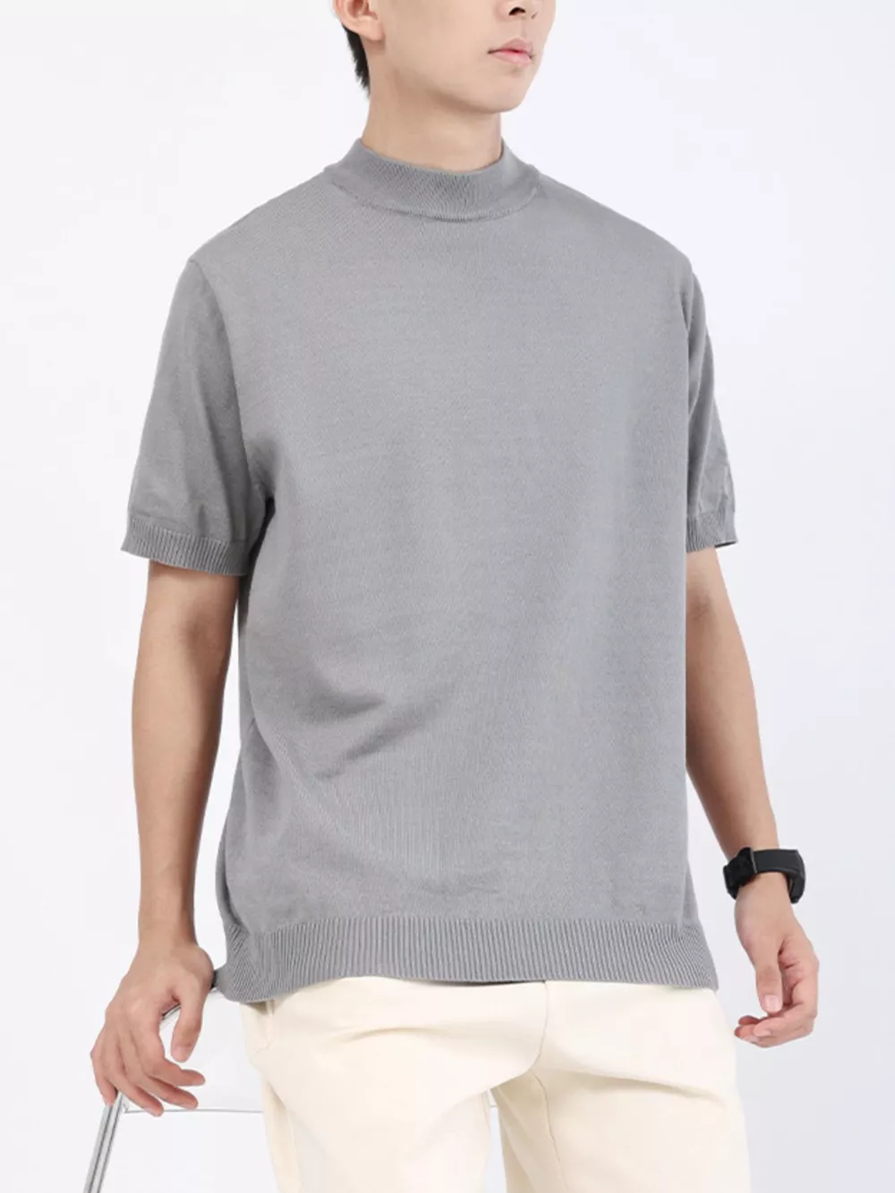 Men's Plus Size Mock Neck Knitted T-Shirt, image 5