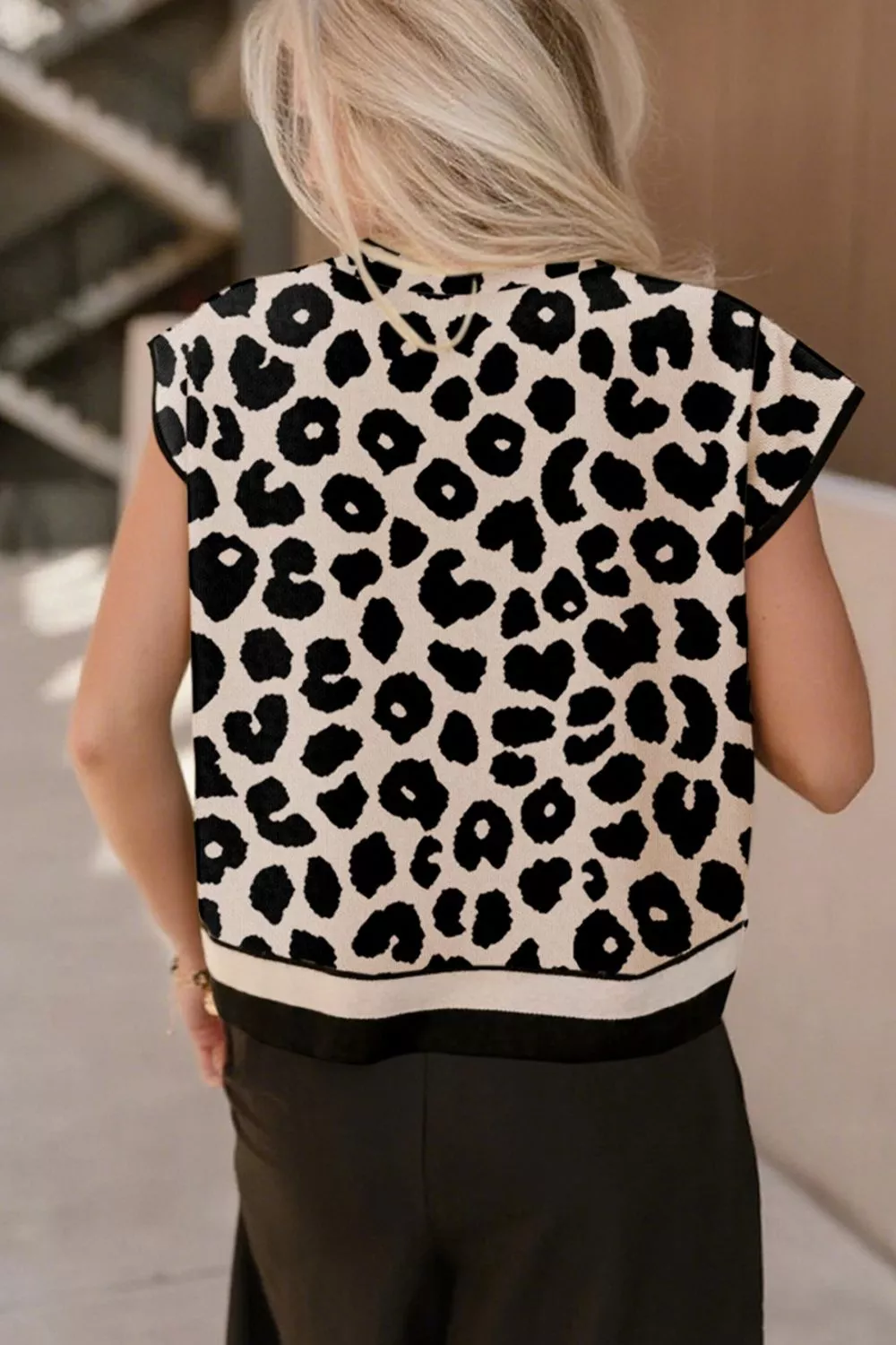 Leopard Print High Neck Short Sleeve Sweater, image 4